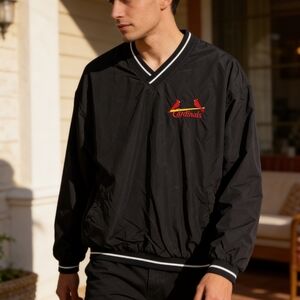Rawlings St. Louis Cardinals Windbreaker Jacket Size M Black Pullover V-Neck MLB